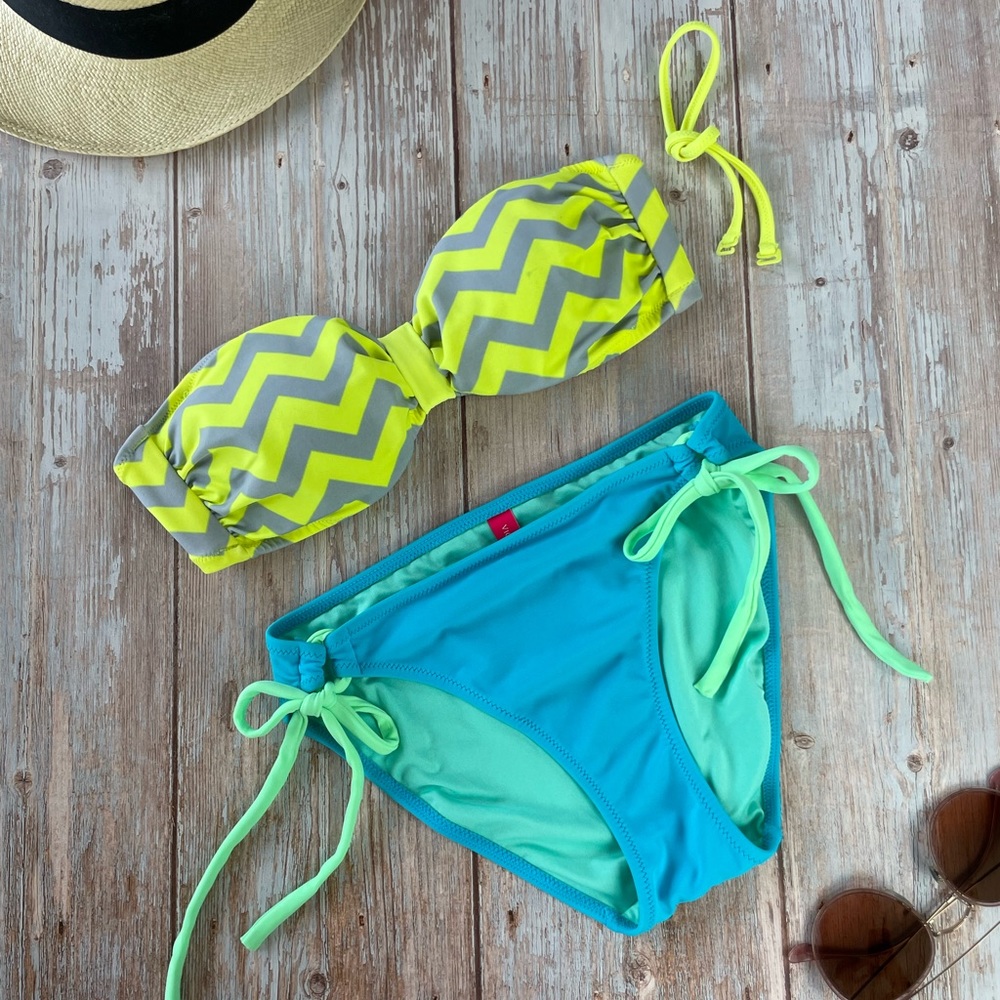 PINK Neon Strapless Bikini Set